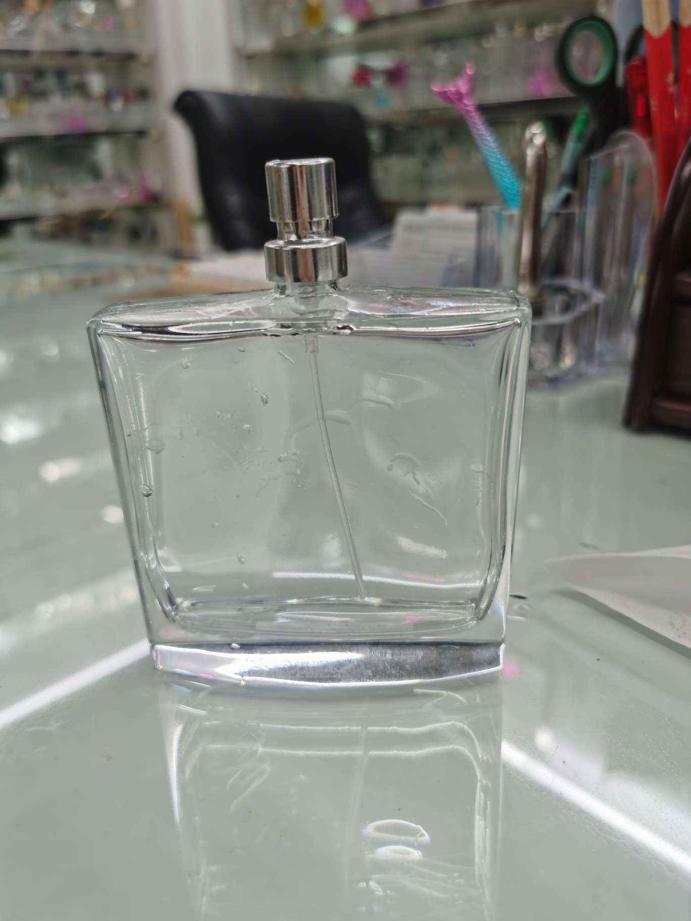 houde glass 100ml transparent glass perfume bottle aluminum electrochemical nozzle