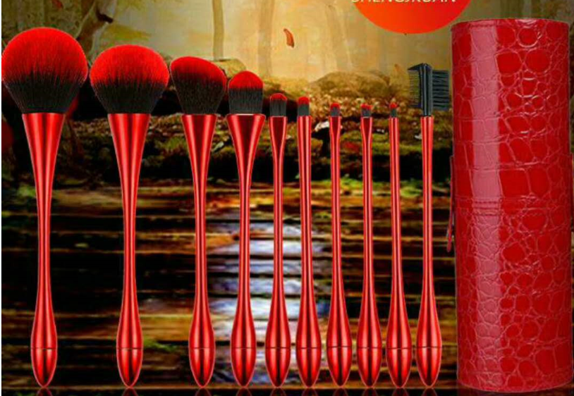 化妆刷 10支小蛮腰哑宝红套刷
配鳄鱼纹刷桶SP74444