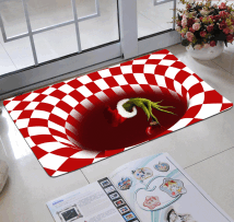 厂家直销跨境热卖3D视觉圣诞法兰绒地毯防滑蓬松地毯可定制尺寸