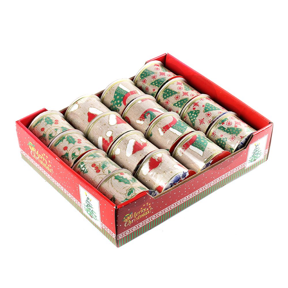 圣诞节丝带绑鲜花蛋糕圣诞树装饰罗纹织带现货批发烫金红绿飘彩带 麻布材质