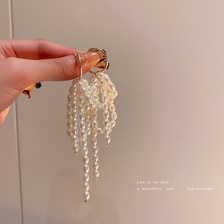 法式复古珍珠流苏长款耳环气质夸张耳饰设计感时尚个性耳坠耳圈