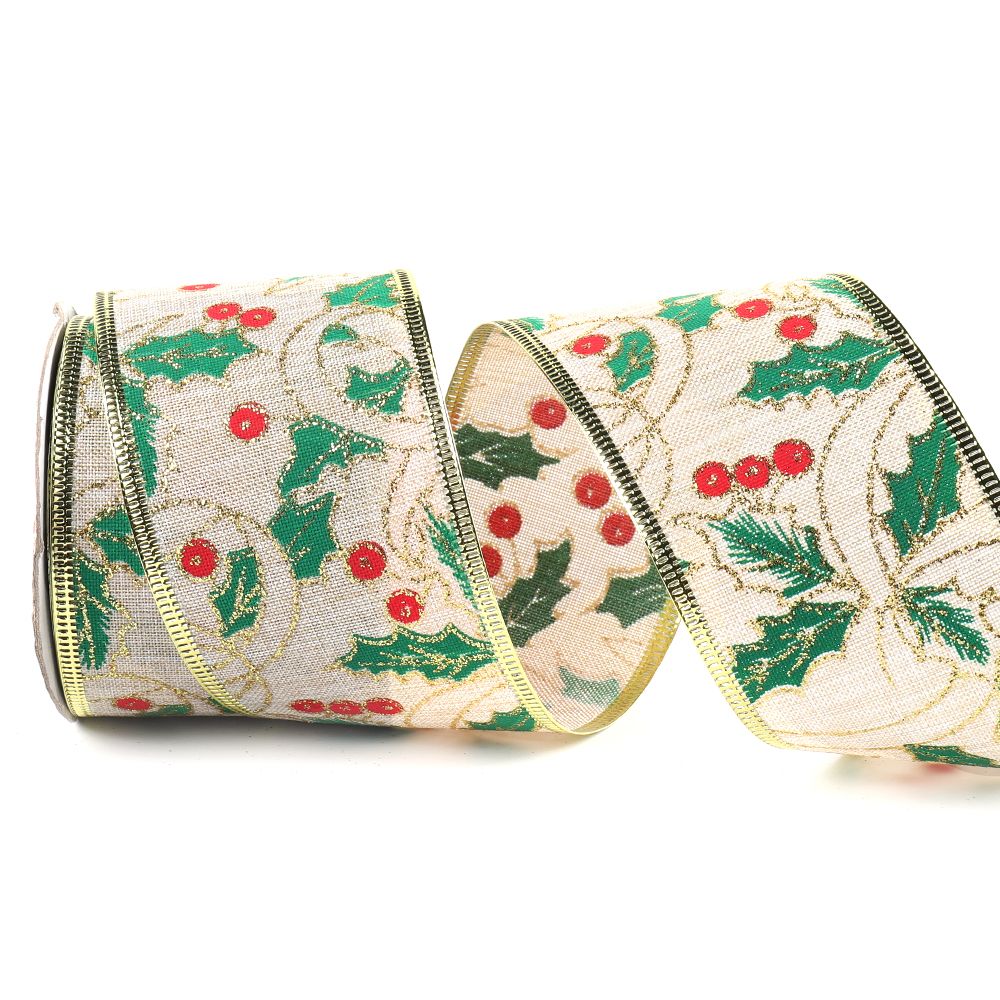 圣诞节丝带绑鲜花蛋糕圣诞树装饰罗纹织带现货批发烫金红绿飘彩带 麻布材质详情图3