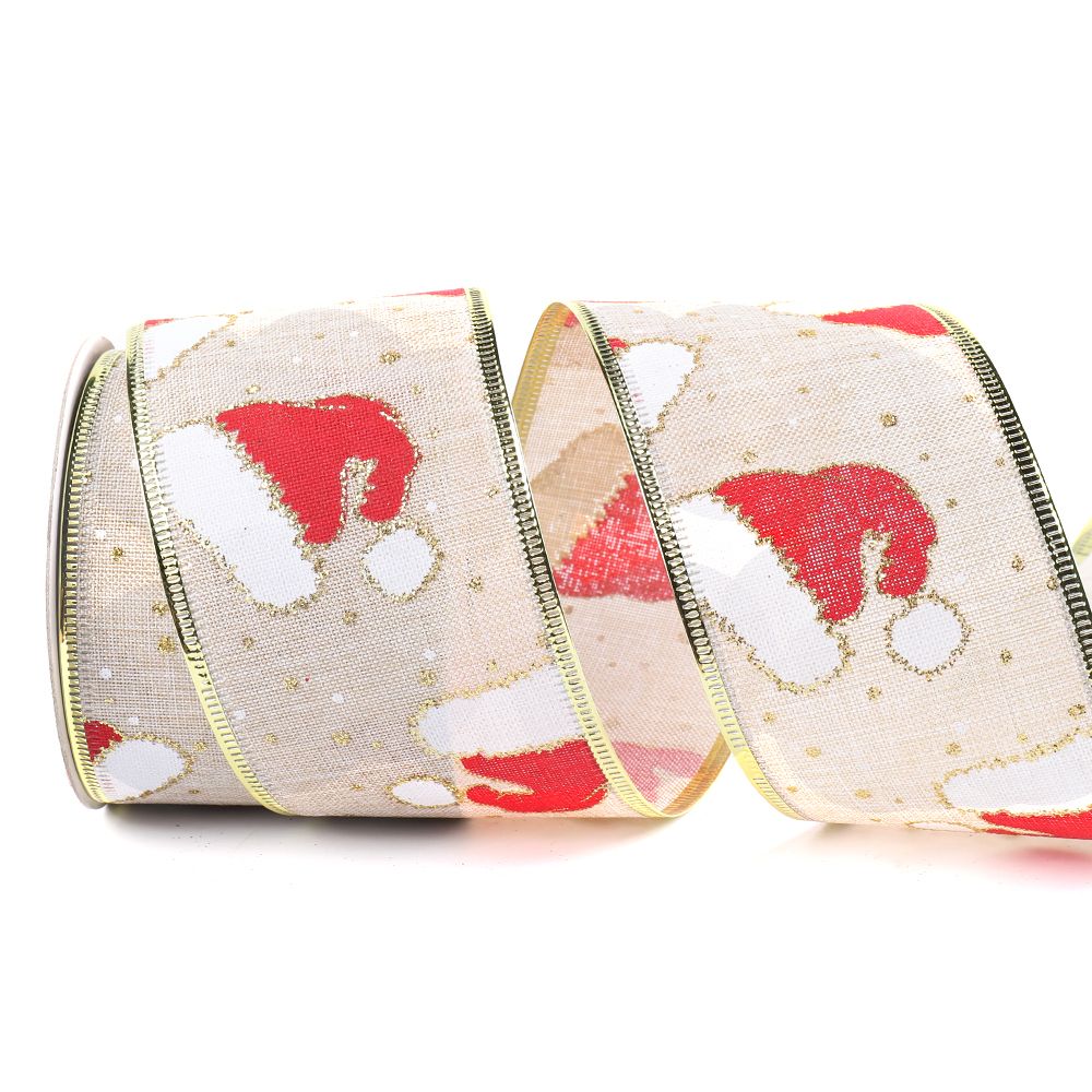 圣诞节丝带绑鲜花蛋糕圣诞树装饰罗纹织带现货批发烫金红绿飘彩带 麻布材质详情图4