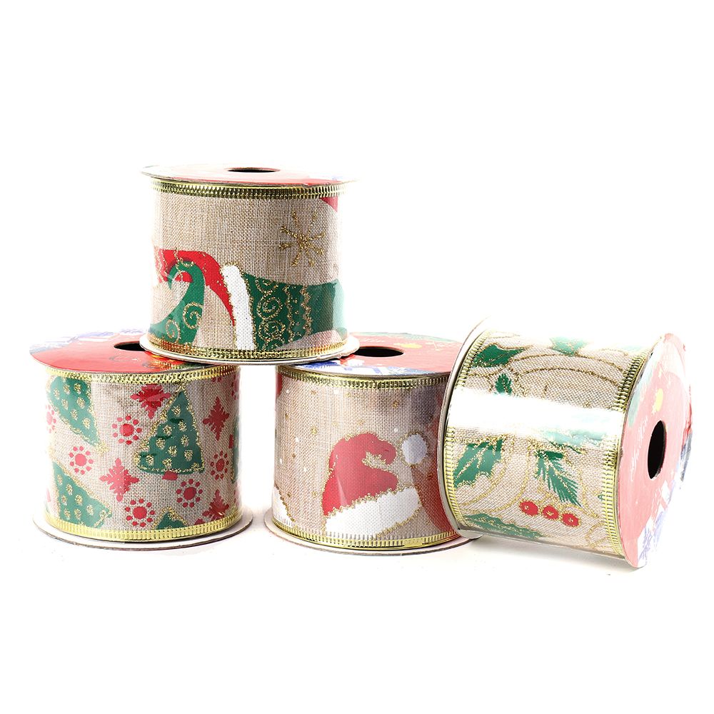 圣诞节丝带绑鲜花蛋糕圣诞树装饰罗纹织带现货批发烫金红绿飘彩带 麻布材质详情图1