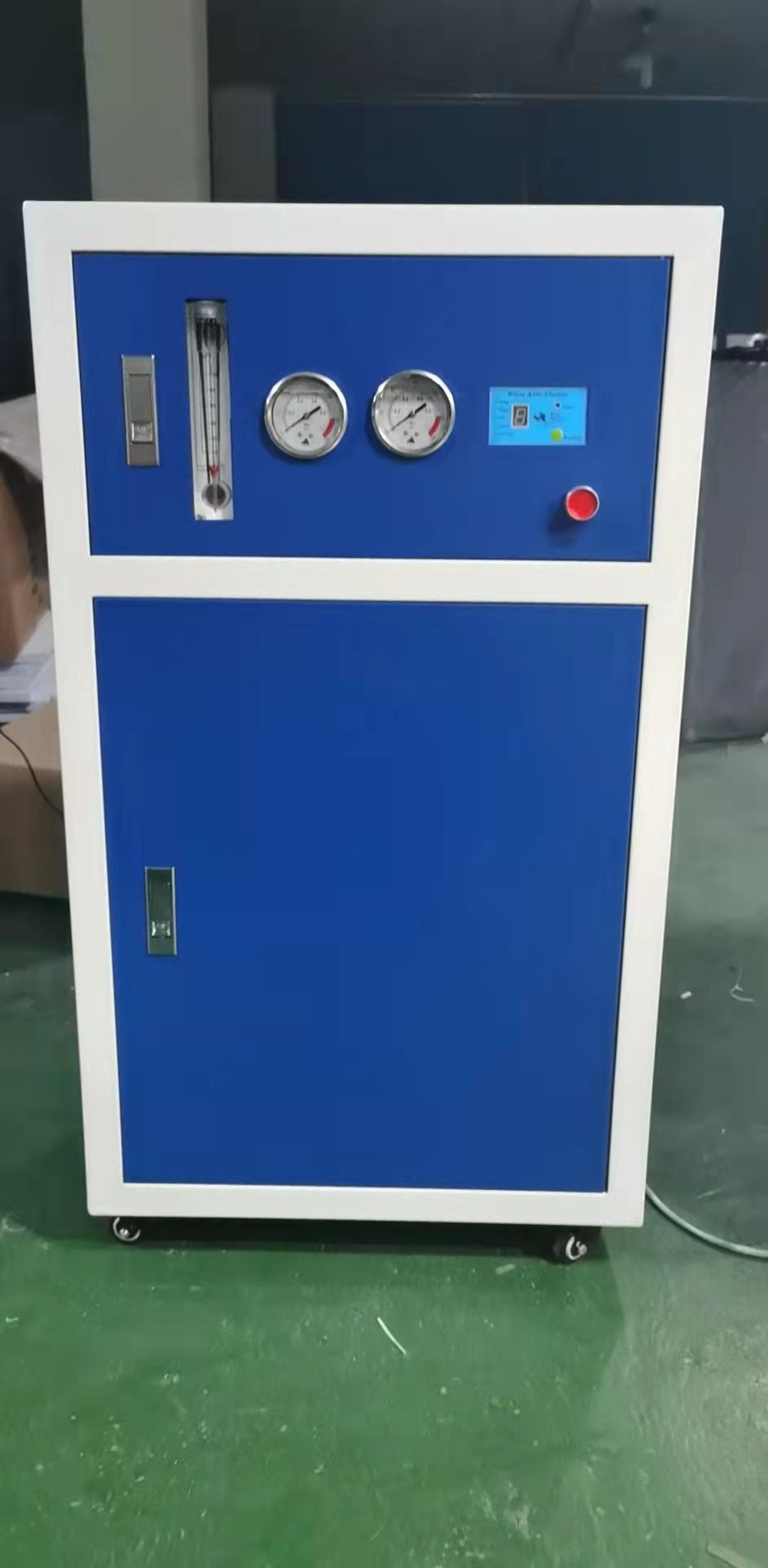 Commercial water purifiers, blue and white cabinets, RO machines, and pure water machines