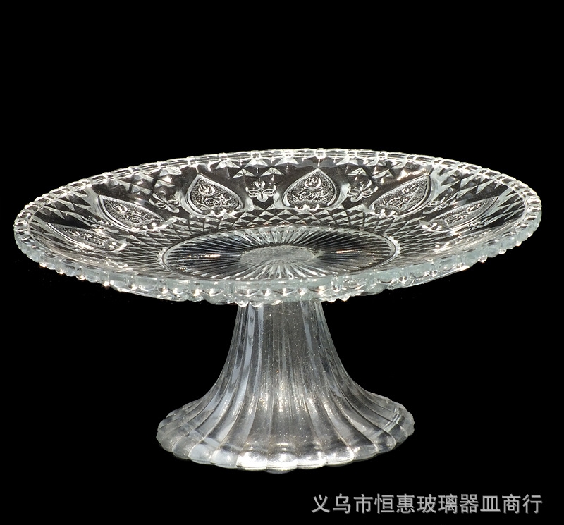 Wholesale crystal glass RBC high foot cake plates, fruit candy plates, glass art tableware and gifts from the manufacturer Specification image