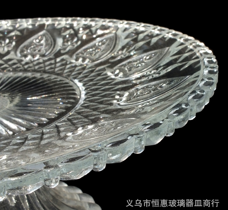 Wholesale crystal glass RBC high foot cake plates, fruit candy plates, glass art tableware and gifts from the manufacturer details Picture