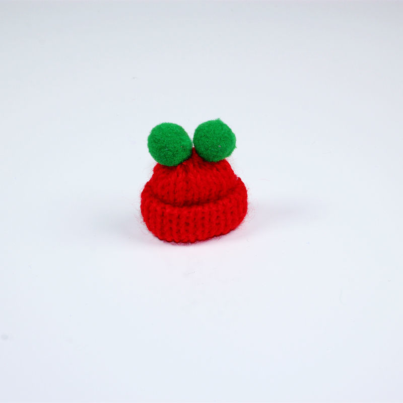 圣诞节迷你毛线小小帽子双球奶茶手指帽Diy发夹头饰胸针蝴蝶结饰品包包衣服材料配件