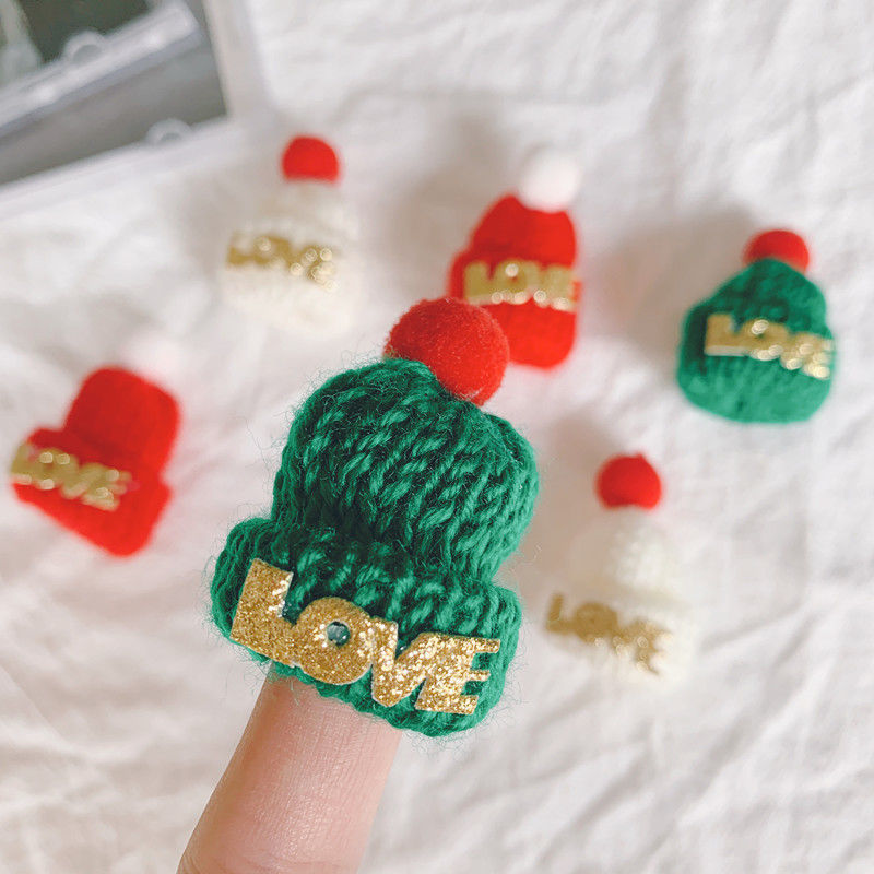圣诞节可爱毛线小小帽子diy发夹头饰胸针蝴蝶结饰品包包衣服材料配件详情图1
