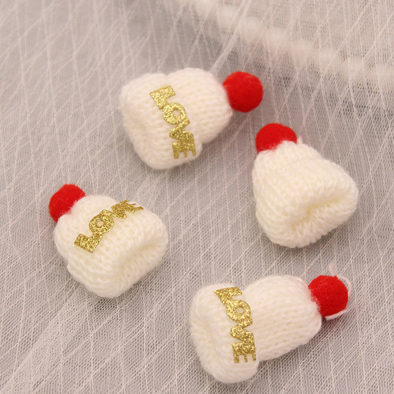 圣诞节可爱毛线小小帽子diy发夹头饰胸针蝴蝶结饰品包包衣服材料配件