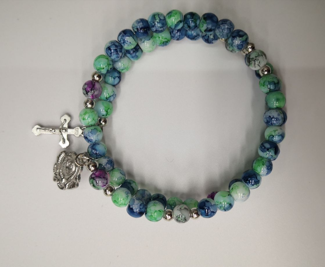 拉丝玻璃珠手链，钢丝圈手链，宗教手链详情图6