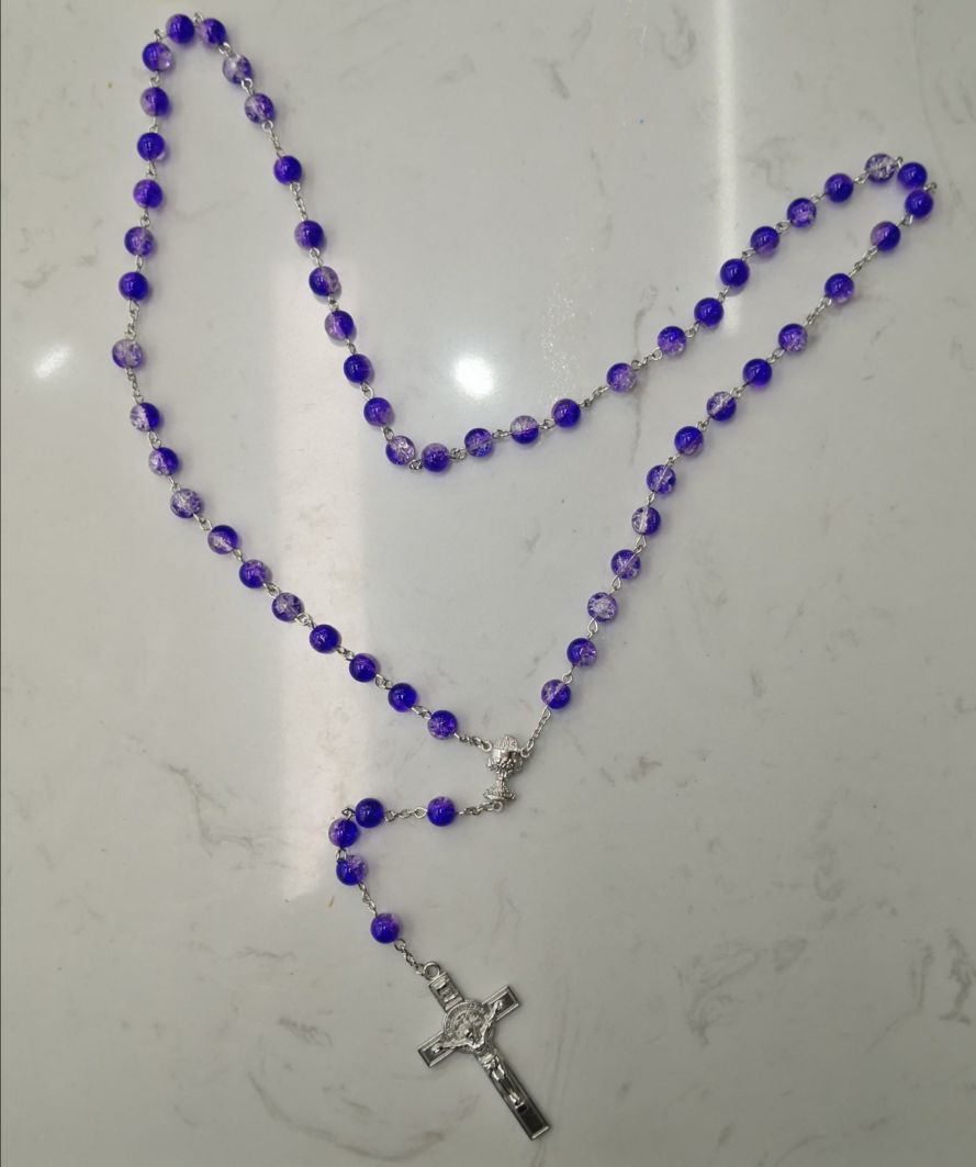 玻璃碎花九字针项链，念珠项链，宗教项链详情图1