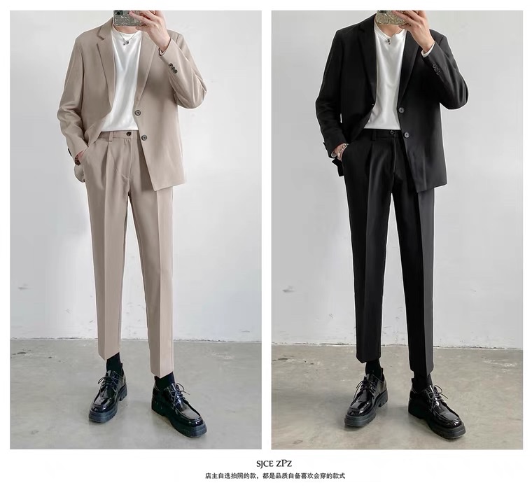 Light mature Korean-style slim-fit tapered skinny pants for men, casual dress pants, trendy youth 9-inch suit pants Specification image