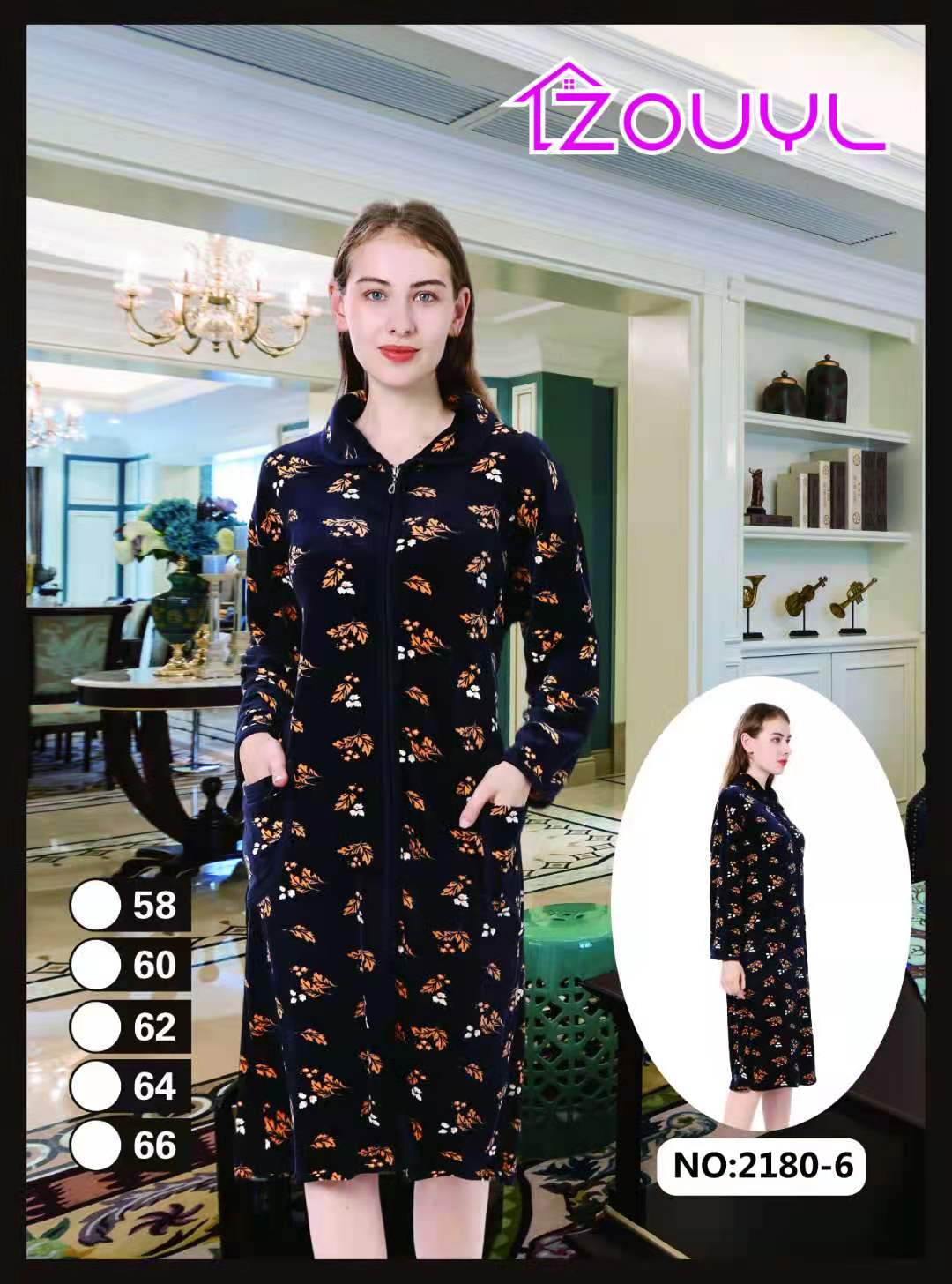 Large-sized women's zippered long dress and home wear Item Picture