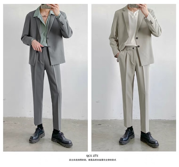 Light mature Korean-style slim-fit tapered skinny pants for men, casual dress pants, trendy youth 9-inch suit pants details Picture