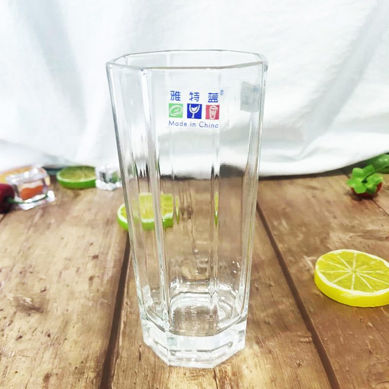 Household glass cups, non-toxic, lead-free, transparent living room water cups, heat-resistant thick-bottled tea cups, creative juice cups, tall octagonal cups Specification image