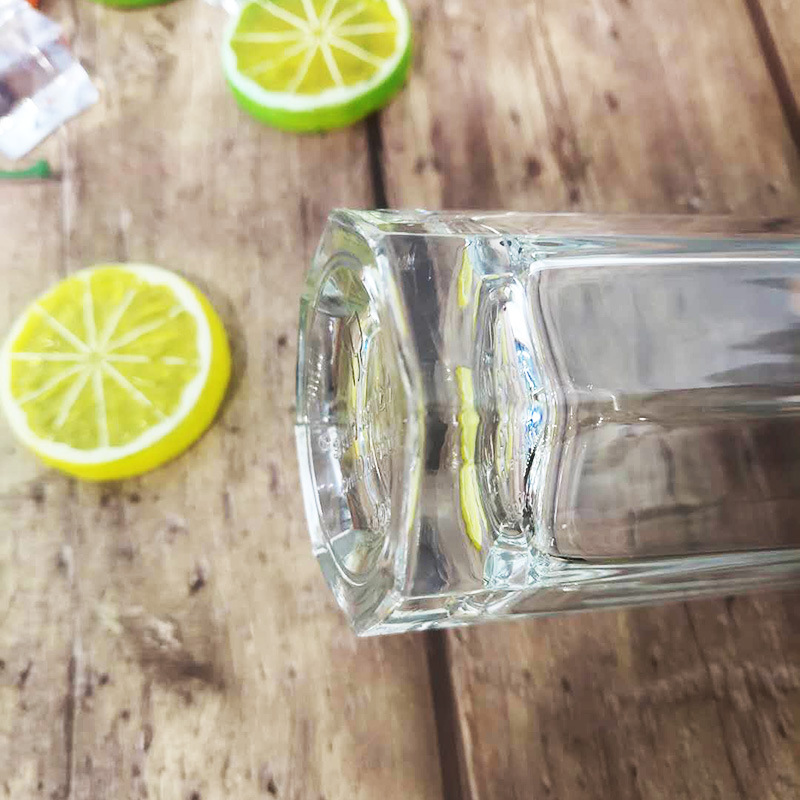 Household Glass Non-Toxic Lead-Free Transparent Living Room Water Cup Heat-Resistant Thick Bottom Tea Cup Creative Juice Cup High Octagon Cup Specification drawing