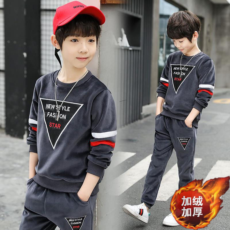 New children's and boys' autumn set, Korean-style children's stylish golden fleece thickened autumn and winter Korean-style sweatshirt details Picture