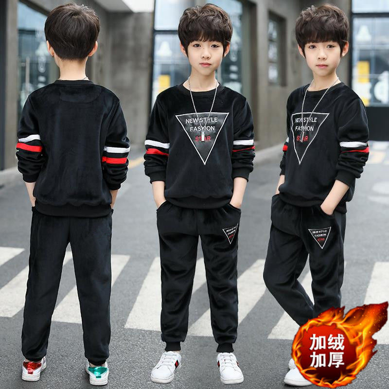 New children's and boys' autumn set, Korean-style children's stylish golden fleece thickened autumn and winter Korean-style sweatshirt Specification image