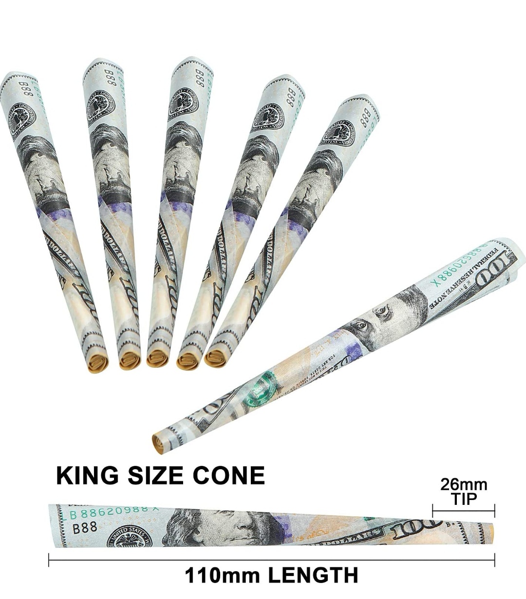Pre Rolled Cones 独特设计美元预卷圆锥带尖端纸卷 KING SIZE