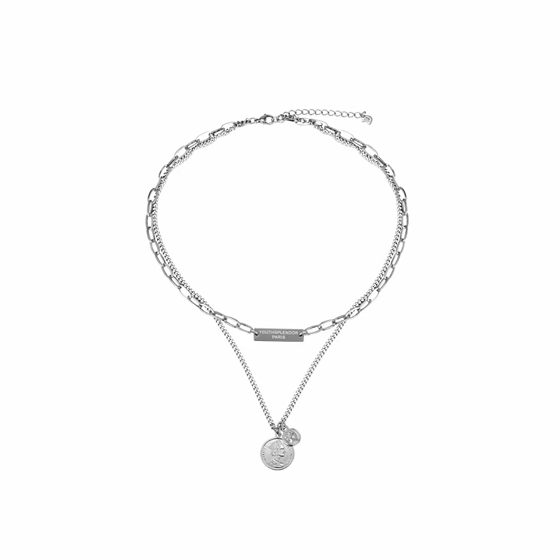 毛衣链项链配饰2021年新款潮人像头双层叠戴项链女小众锁骨链