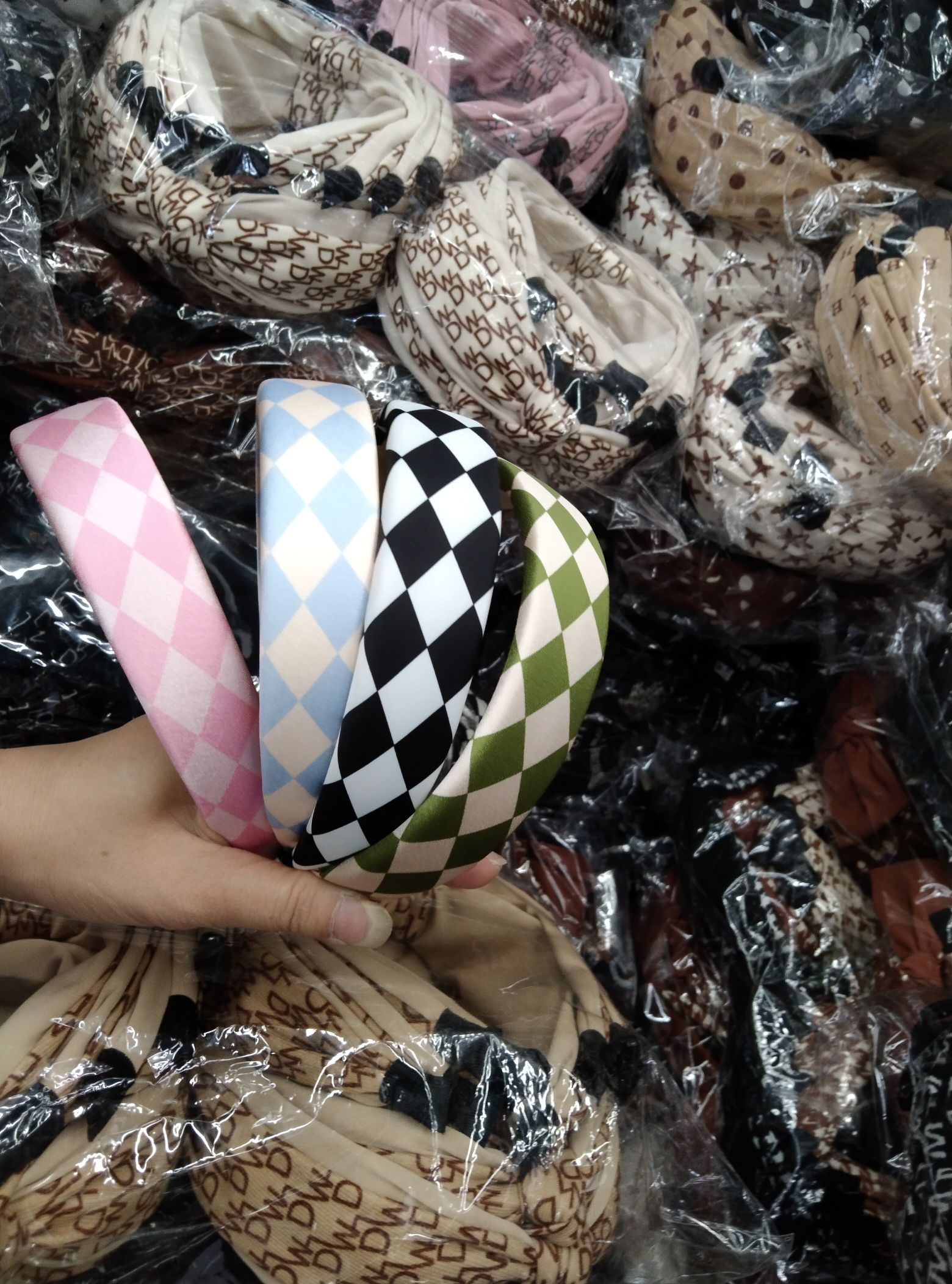 3cm girl's checkerboard sponge full hair band details Picture