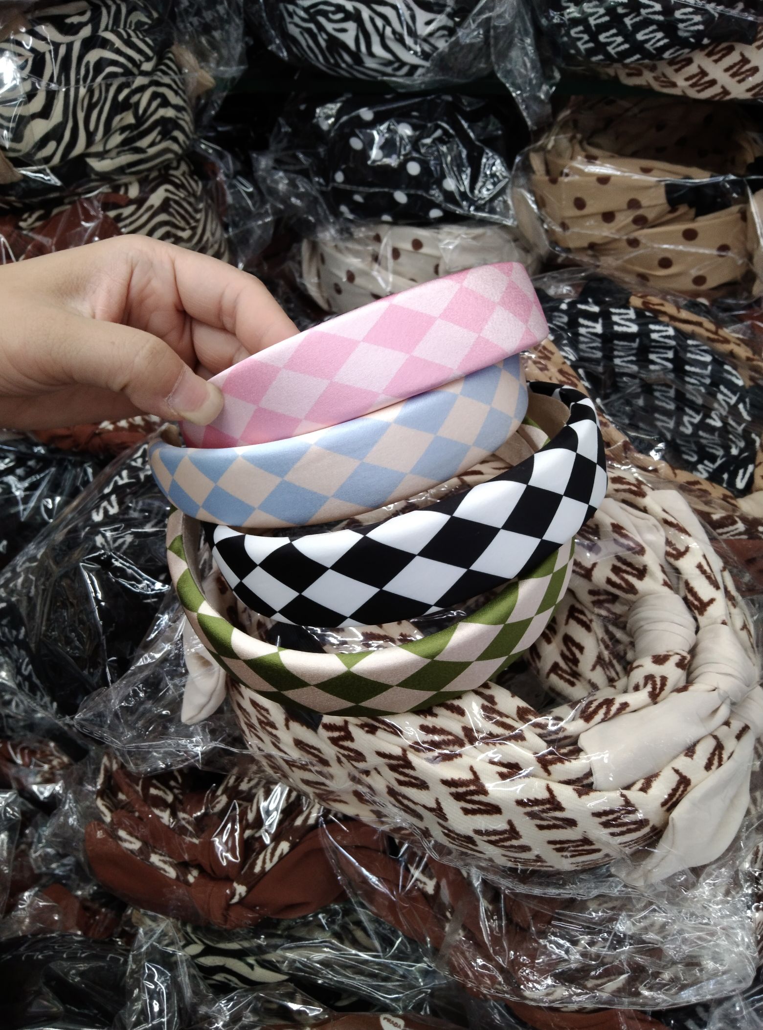 3cm girl's checkerboard sponge full hair band Specification image