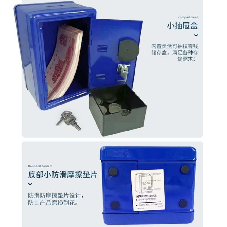 13407 Yiwu Xinsheng Box Cabinet Creative Gift Metal Mini Safe Password Key Piggy Bank Size Children's Lockable Iron Box Piggy Bank detail image 5