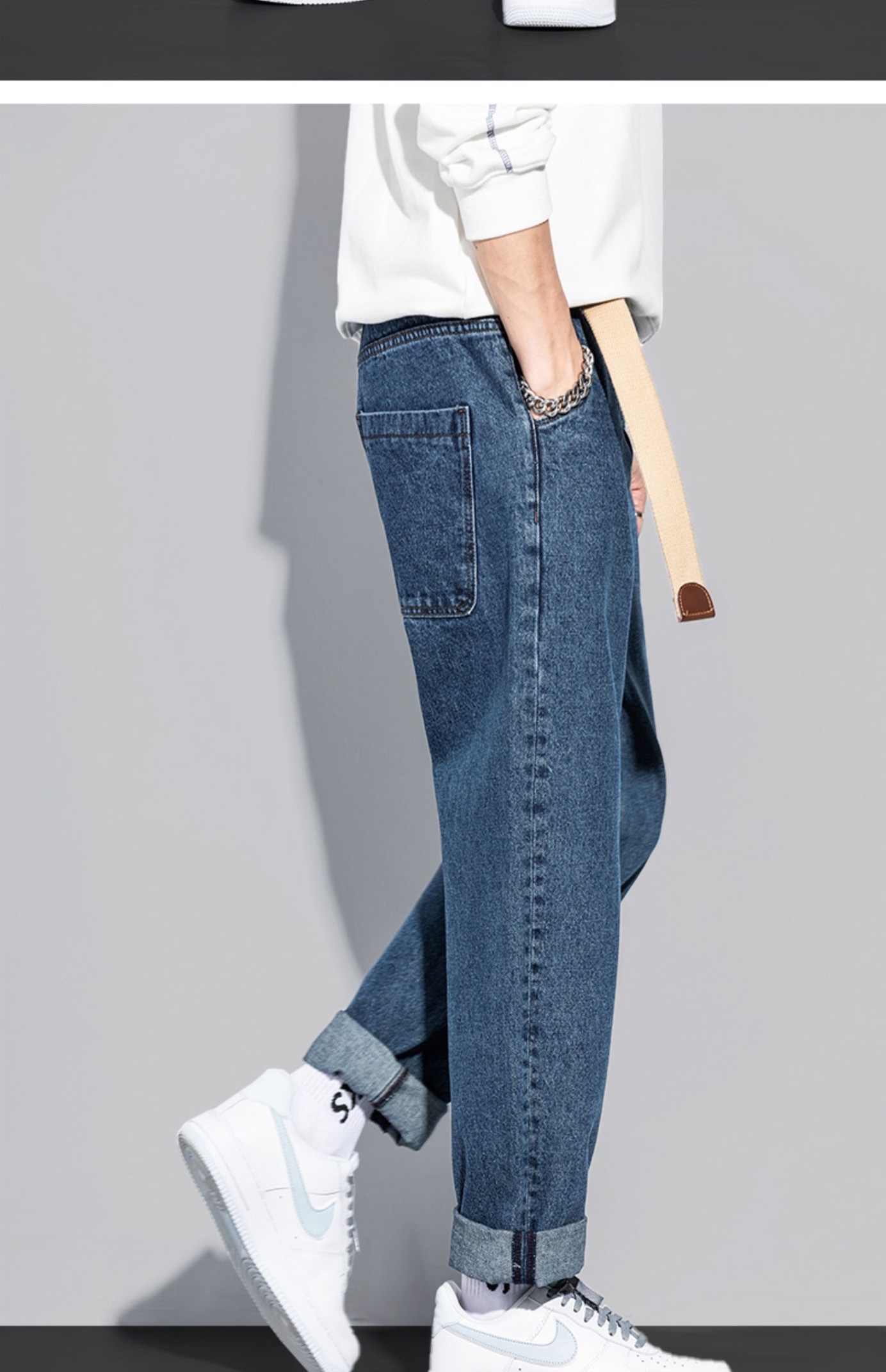 New straight-leg trendy Korean-style casual Hong Kong-style retro jeans for men in Spring and autumn 2021 details Picture