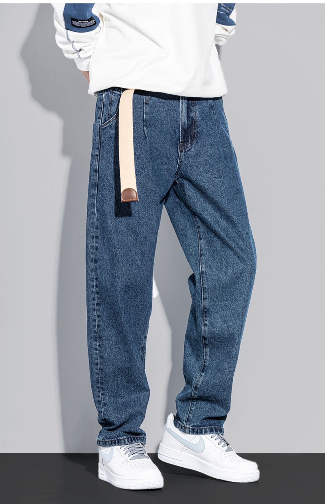 Spring and autumn new straight-leg jeans for men, a loose and trendy Korean-style casual Hong Kong-style retro jeans for men detail image 7