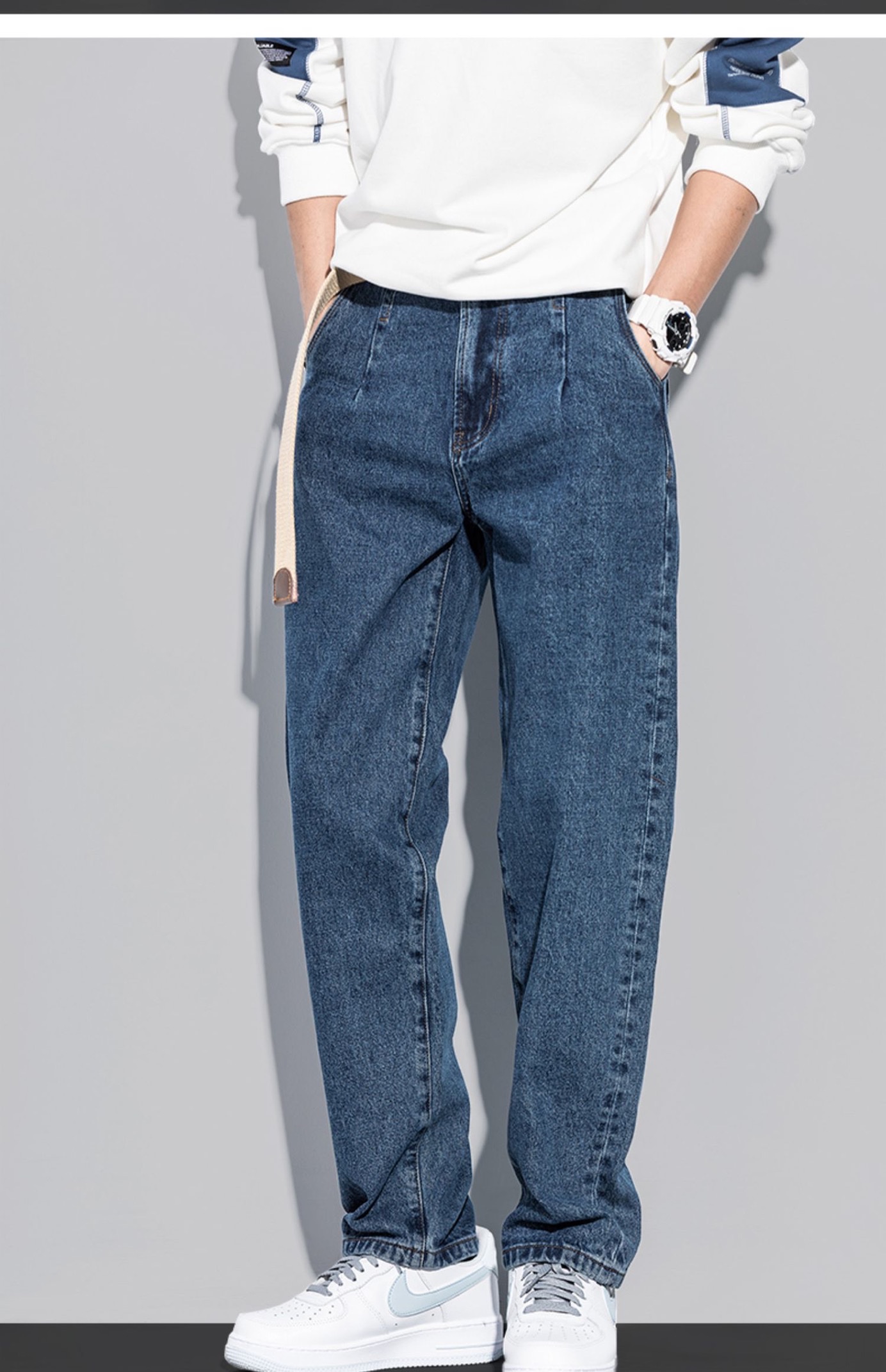 New straight-leg trendy Korean-style casual Hong Kong-style retro jeans for men in Spring and autumn 2021