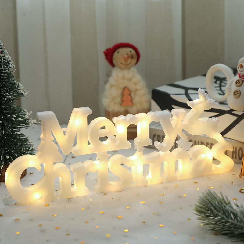 跨境新品Merry Christmas字母灯牌圣诞节装饰LED彩灯圣诞花环挂灯 暖白色纽扣电子详情图1