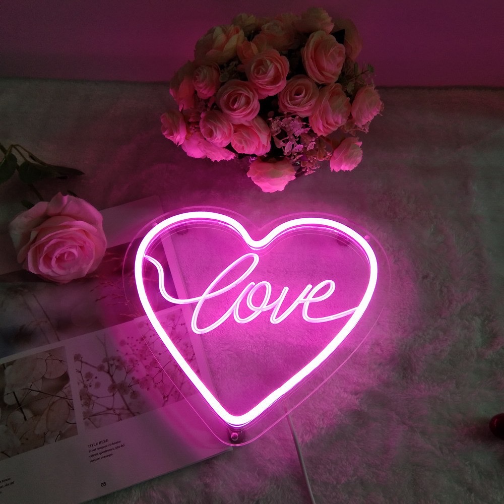 LED neon light bar party creative decoration neon light backboard acrylic backboard light led decorative light heart love pink 25*24*1USB interface Item Picture