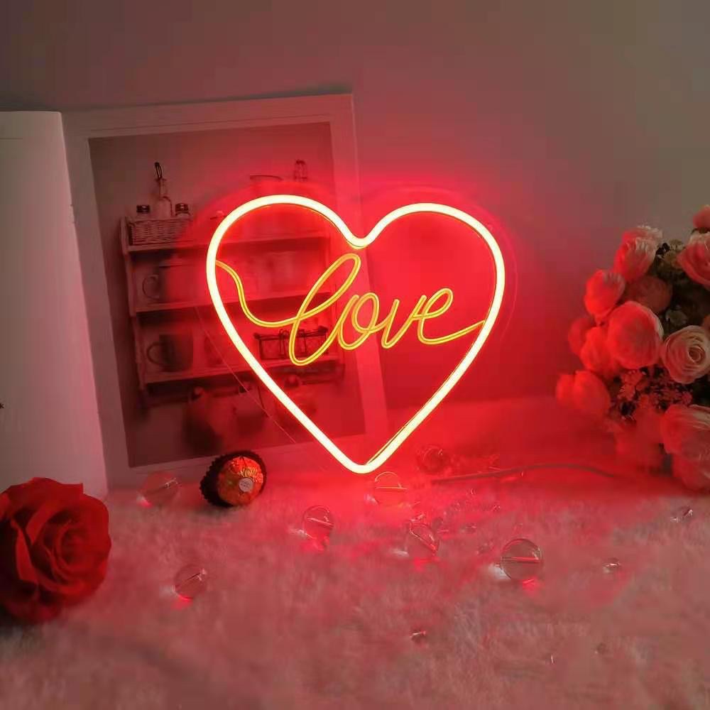 LED neon light bar party creative decoration neon light backboard acrylic backboard light led decorative light heart love big red 25*24*1USB interface