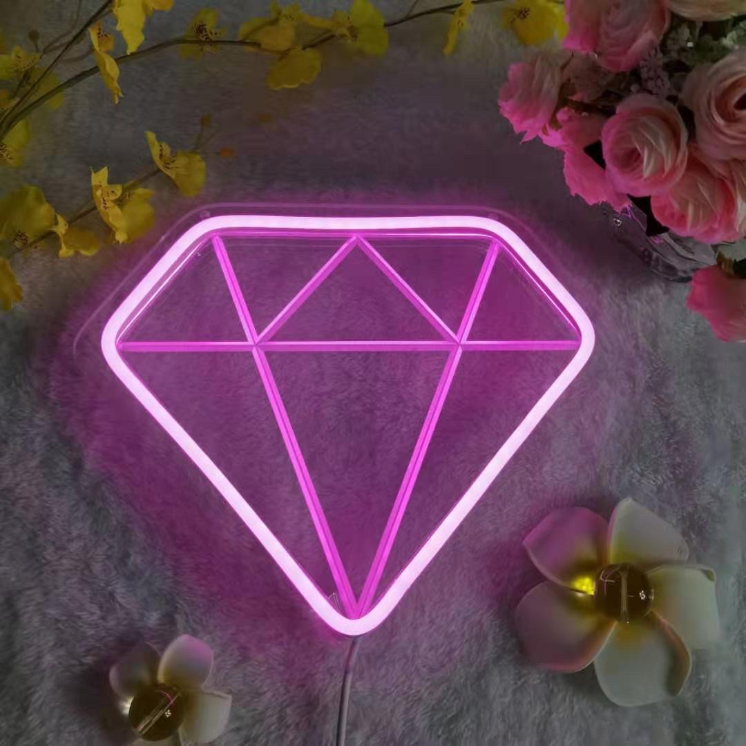LED neon light bar party creative decoration neon light backboard acrylic backboard light led decorative light diamond white 26*23*1USB interface Item Picture