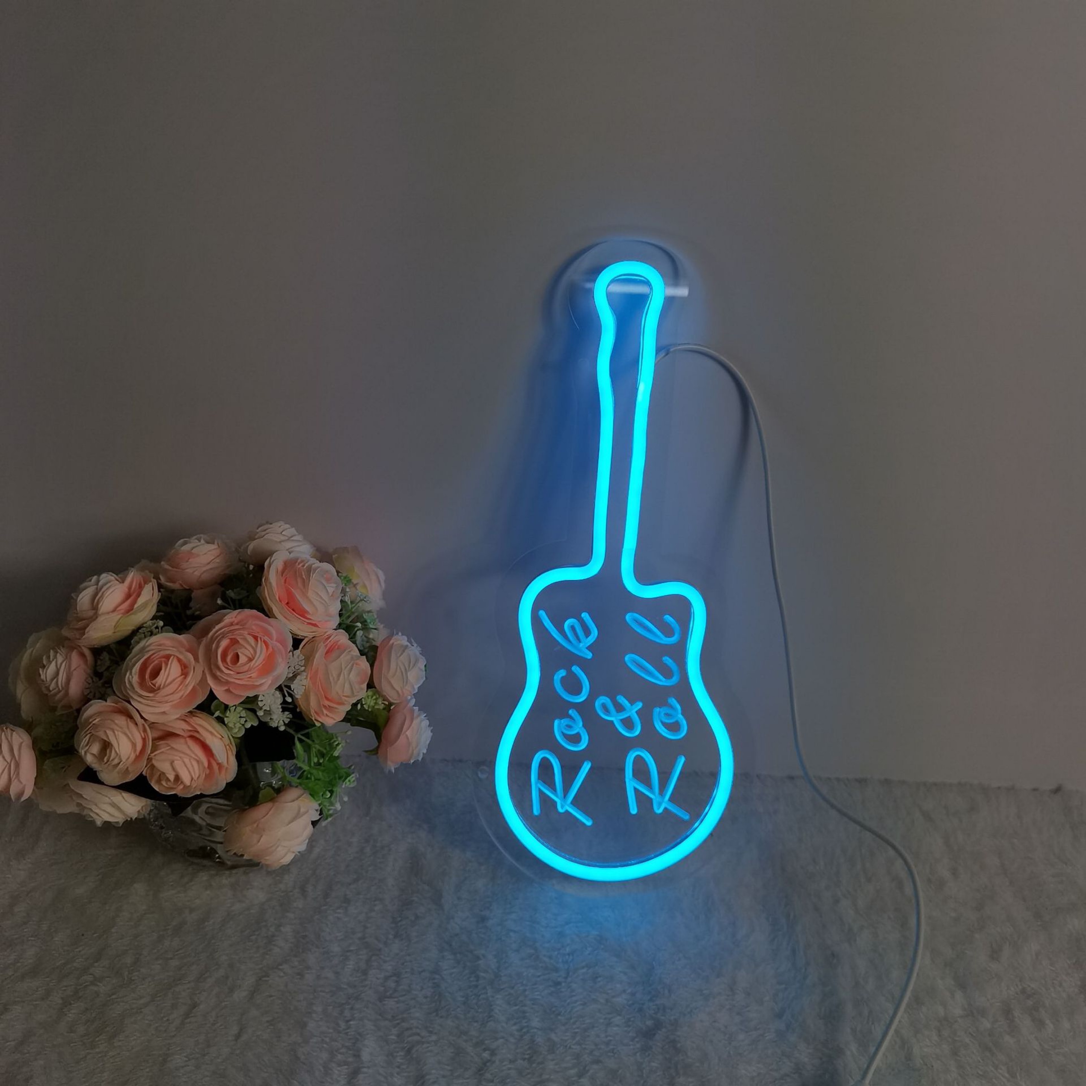 LED neon light bar party creative decoration neon light backboard acrylic backboard light led decorative light guitar blue 32*21.5*1USB interface detail image 1