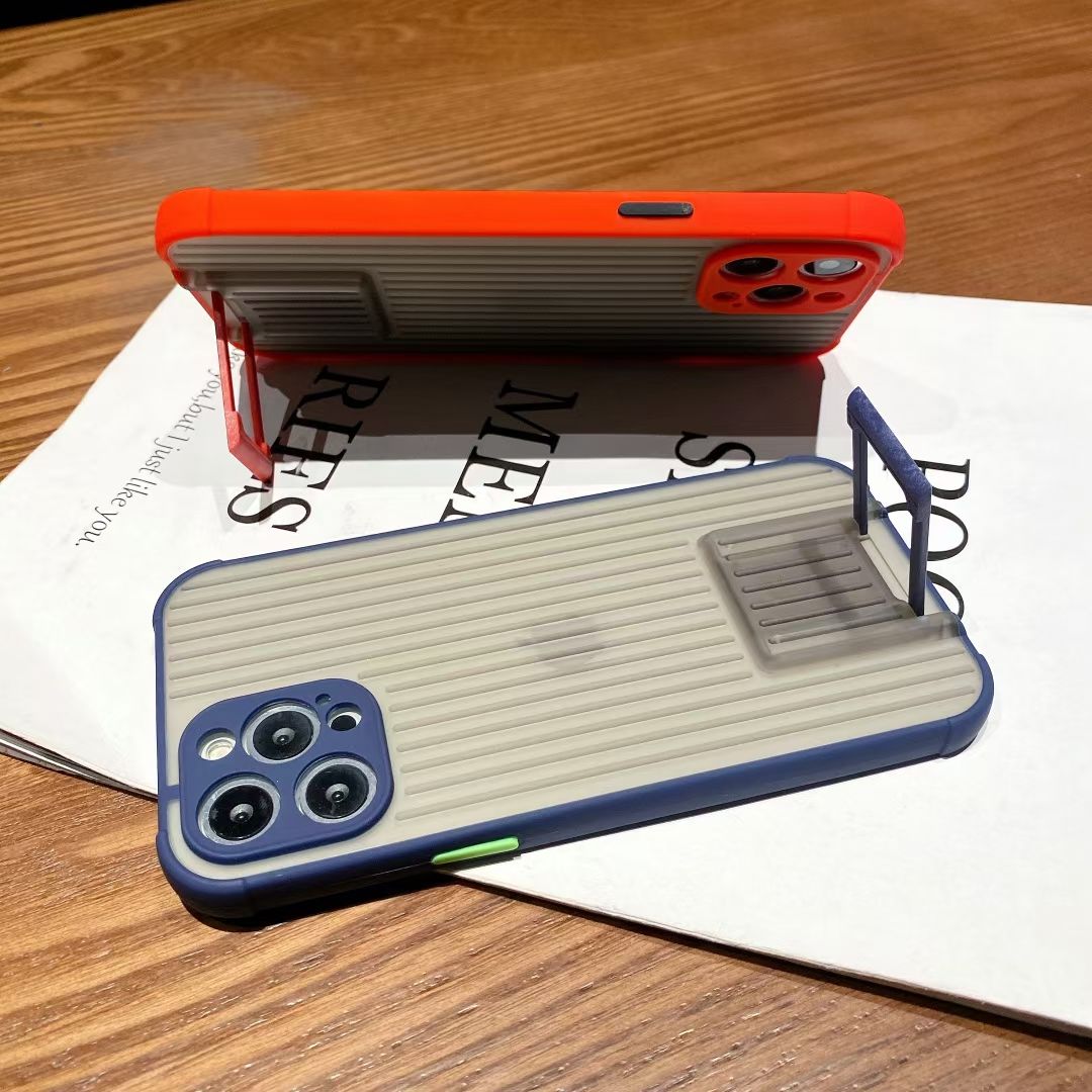 Suitcase pull-out anti-drop stand, color-blocking button, two-in-one skin-like phone case detail image 11