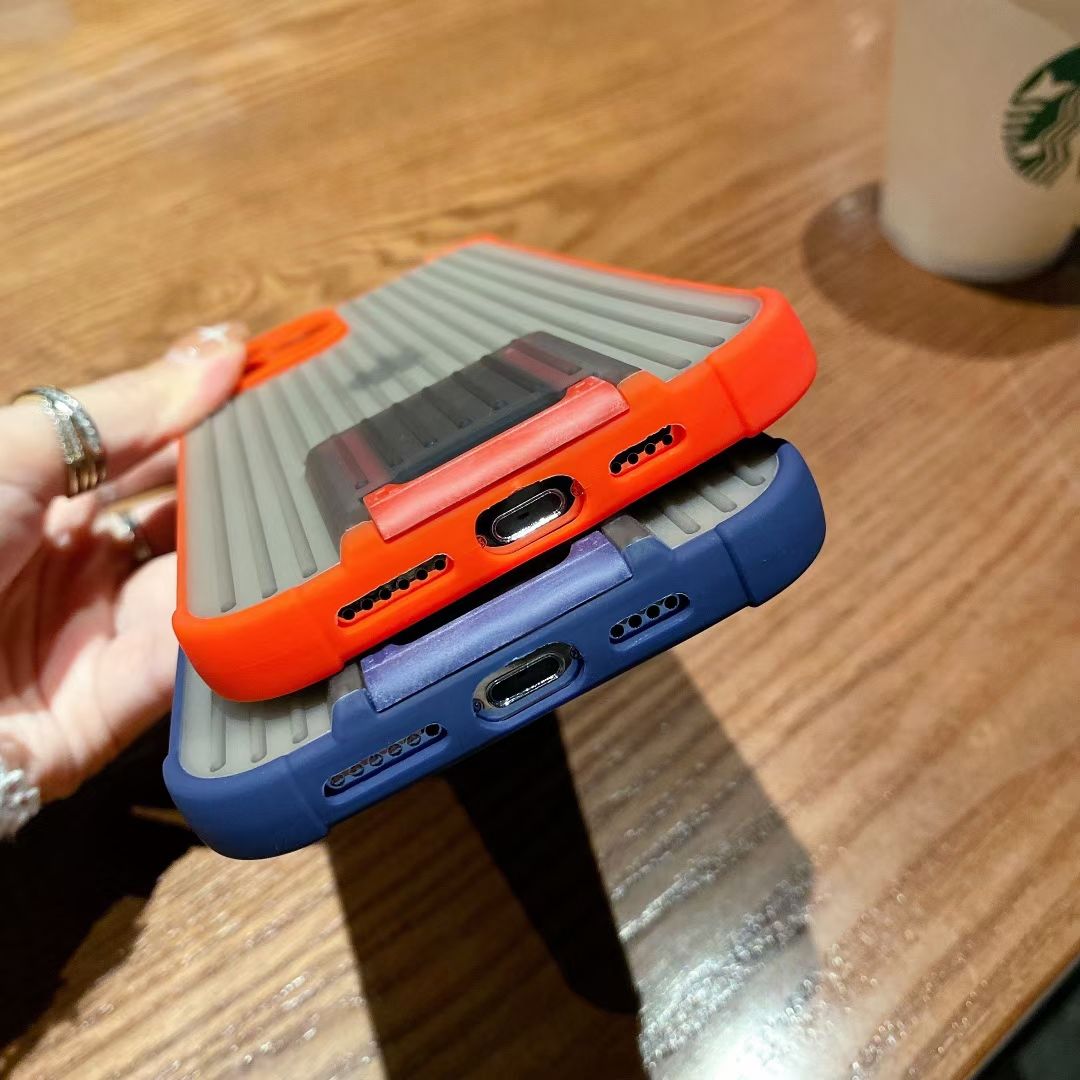 Suitcase pull-out anti-drop stand, color-blocking button, two-in-one skin-like phone case Specification image