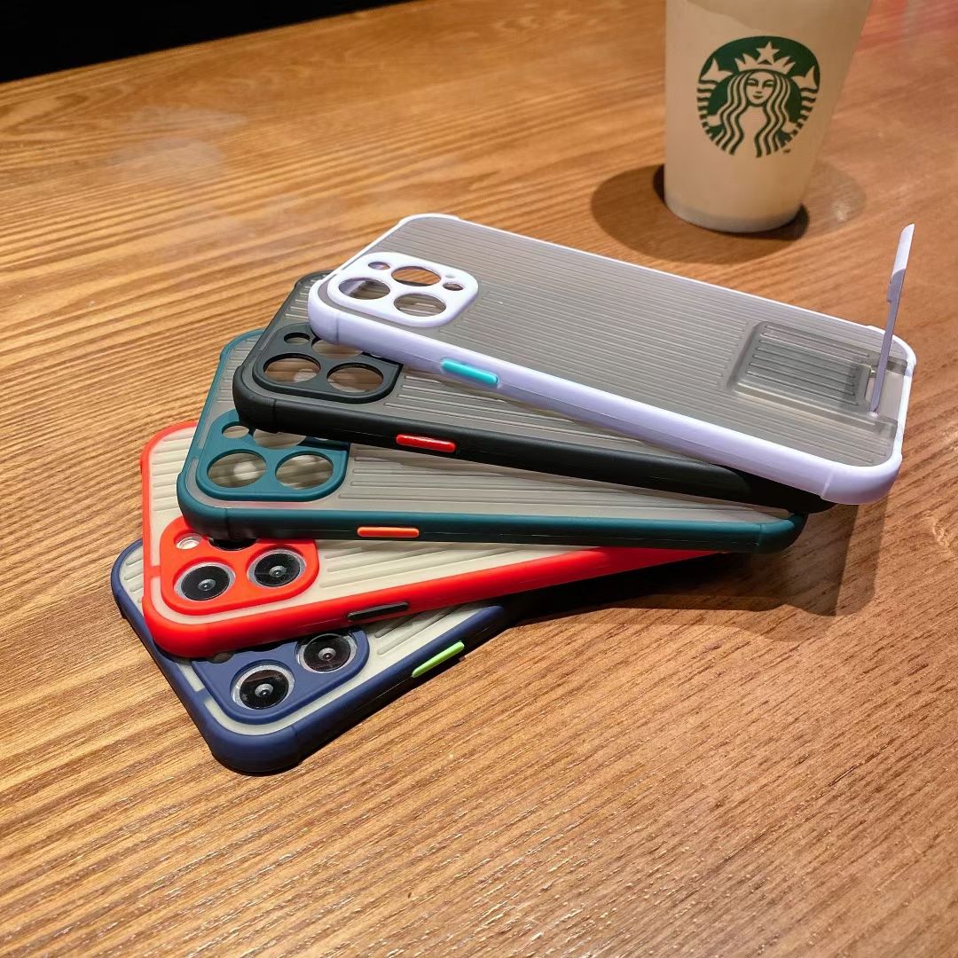 Suitcase pull-out anti-drop stand, color-blocking button, two-in-one skin-like phone case details Picture