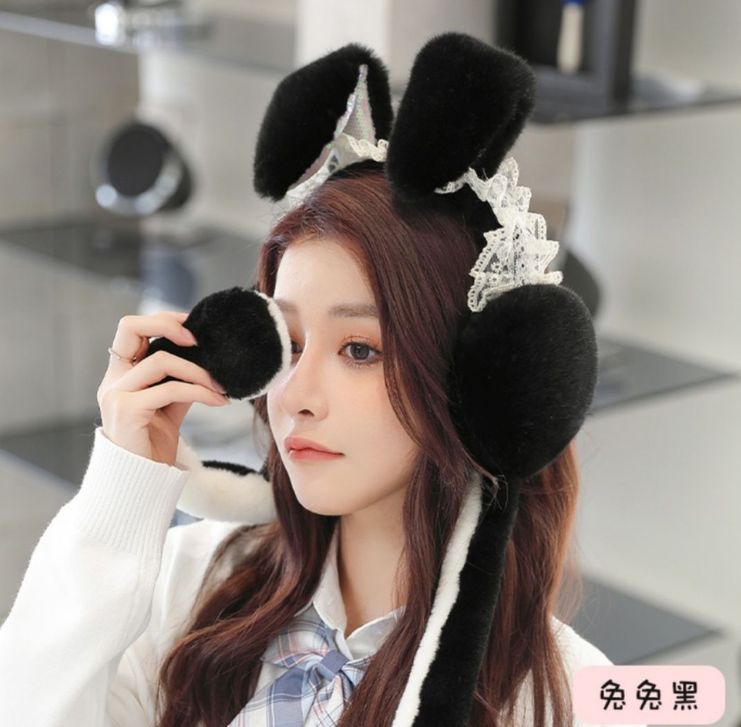 Earmuffs Earmuffs Female Winter Earmuffs Warm Earbags Earmuffs Rabbit Ears Will Move Earmuffs Anti-Freezing Winter Cute Internet Red full figure