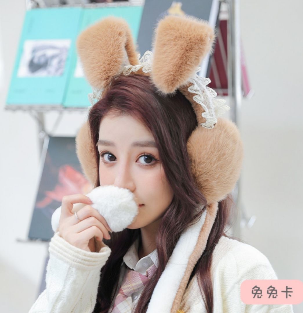 Earmuffs Earmuffs Female Winter Earmuffs Warm Earbags Earmuffs Rabbit Ears Will Move Earmuffs Anti-Freezing Winter Cute Internet Red full figure