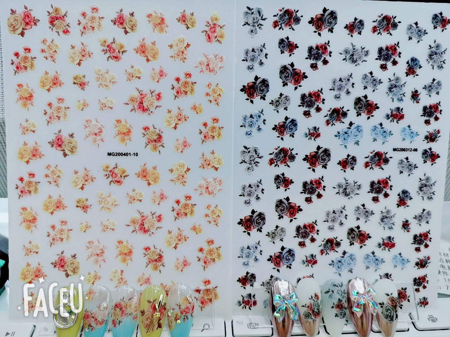 MG process ins nail stickers with adhesive backing have good adhesion, strong realism, very clear patterns, and a wide variety of styles. Factory direct sales of thin and tough new process adhesive stickers with many styles Application Scenario