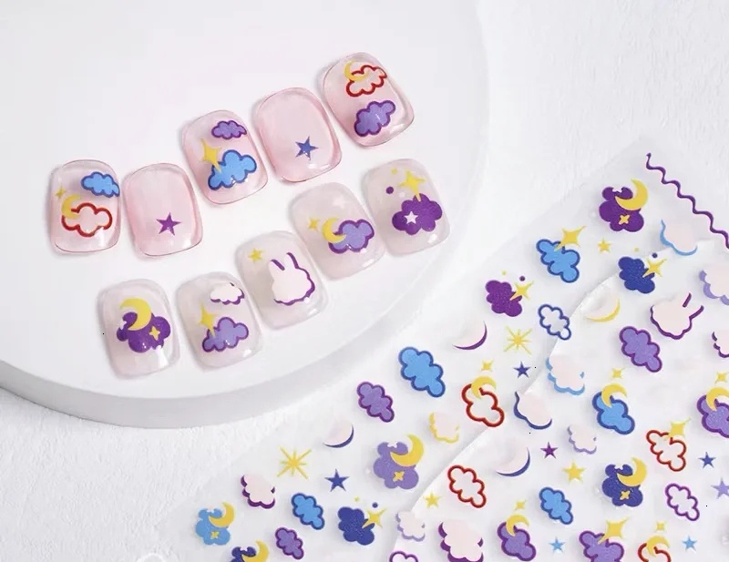 MG process ins nail stickers with adhesive backing have good adhesion, strong realism, very clear patterns, and a wide variety of styles. Factory direct sales of thin and tough new process adhesive stickers with many styles