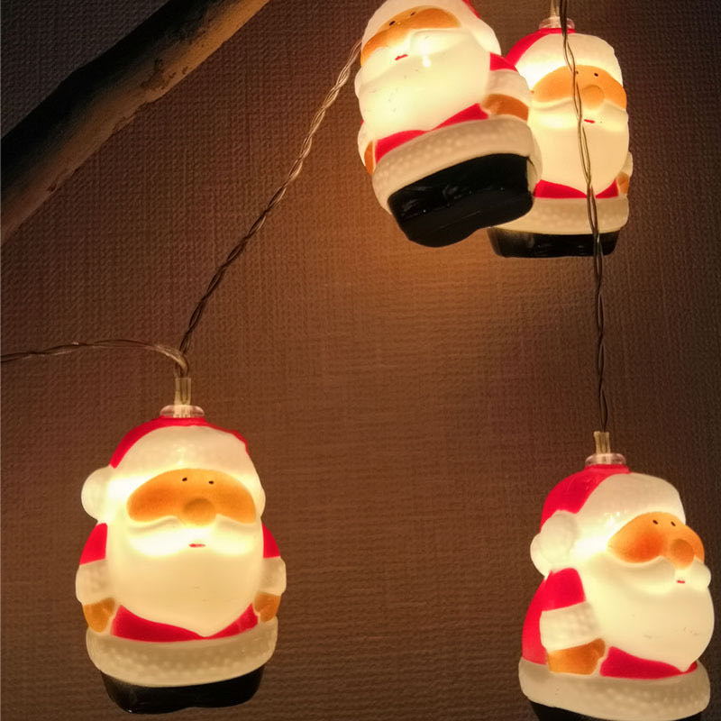 Santa Claus head LED light string, outdoor waterproof creative snowman light string, LED Christmas festival decorative color light string, cute Santa Claus, 2-meter 10-light battery box Item Picture
