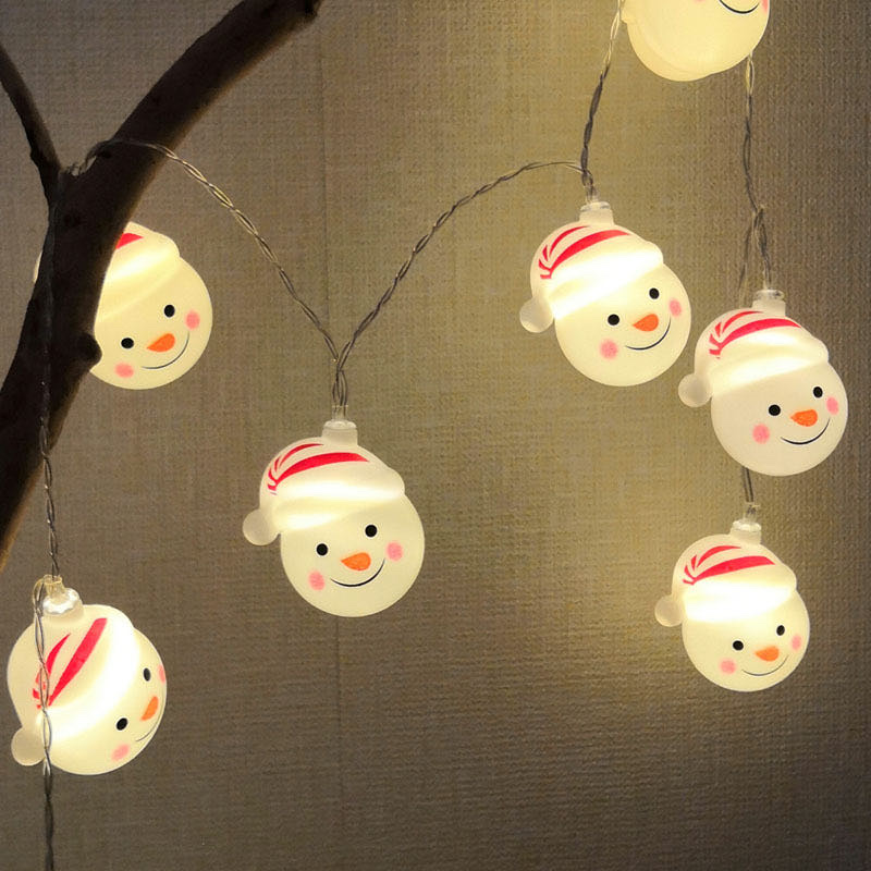 Santa Claus head LED light string, outdoor waterproof creative snowman light string, LED Christmas festival decorative color light string, cute snowman, 3-meter 20-lamp battery box Item Picture
