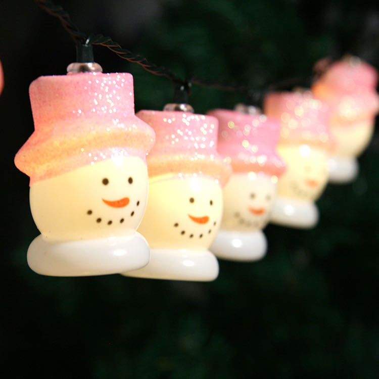 Santa Claus head LED light string, outdoor waterproof creative snowman light string, LED Christmas festival decorative color light string, snowman hat, 2 meters, 10 lights, battery box details Picture