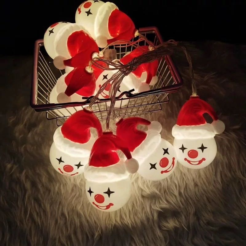 Santa Claus head LED light string, outdoor waterproof creative snowman light string, LED Christmas festival decorative color light string snowman, 3-meter 20-lamp battery box Item Picture