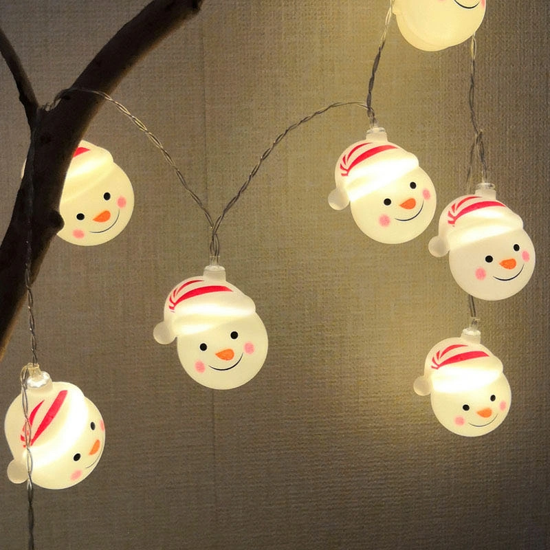 Santa Claus head LED light string, outdoor waterproof creative snowman light string, LED Christmas festival decorative color light string, cute snowman, 2 meters, 10 lights, battery box detail image 1