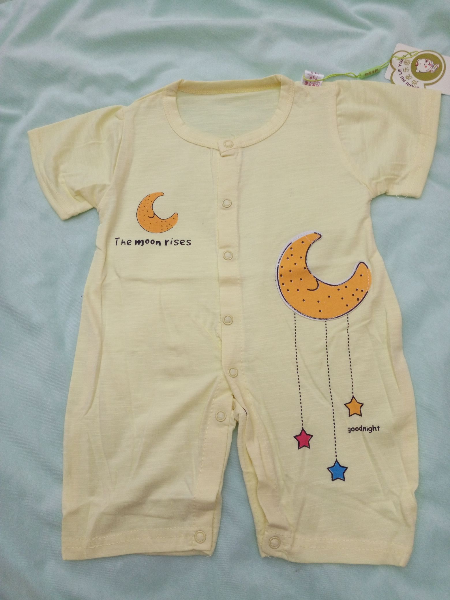 儿童竹节棉短袖连体衣，婴幼儿闭档爬服细节图