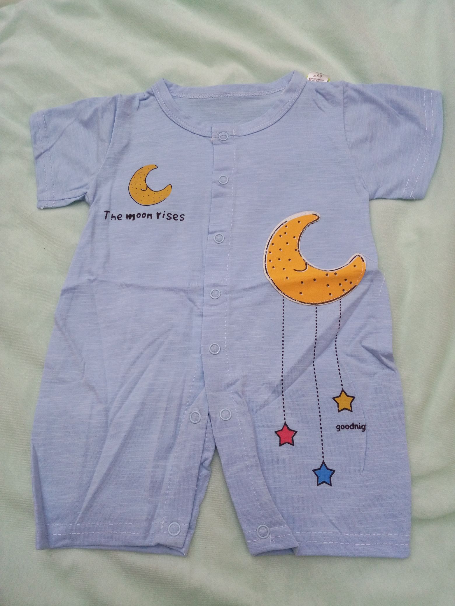 儿童竹节棉短袖连体衣，婴幼儿闭档爬服产品图